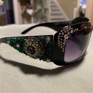 Embellished Black and Green Sunglasses